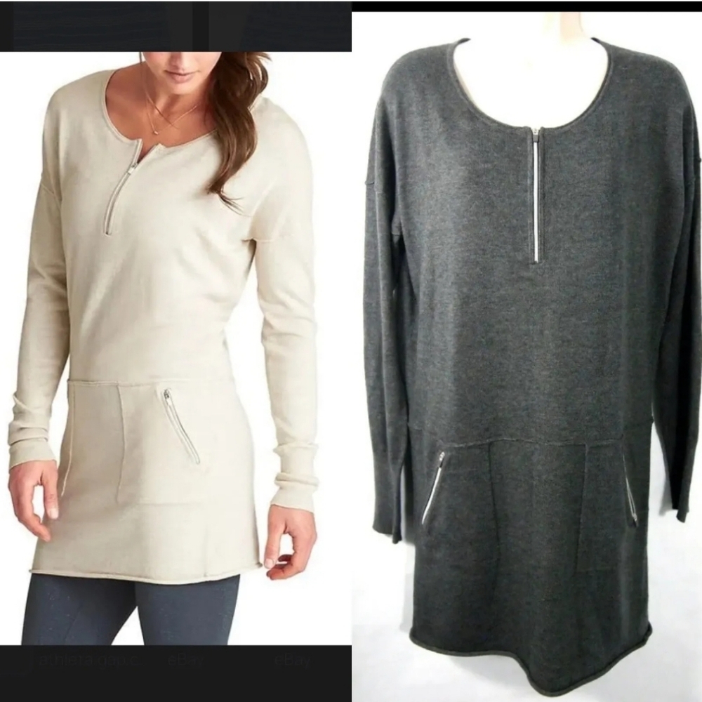 Athleta Charcoal Grey Azalia 1/4 Zip‎ Knit Long Sleeve Sweater Tunic Dress M